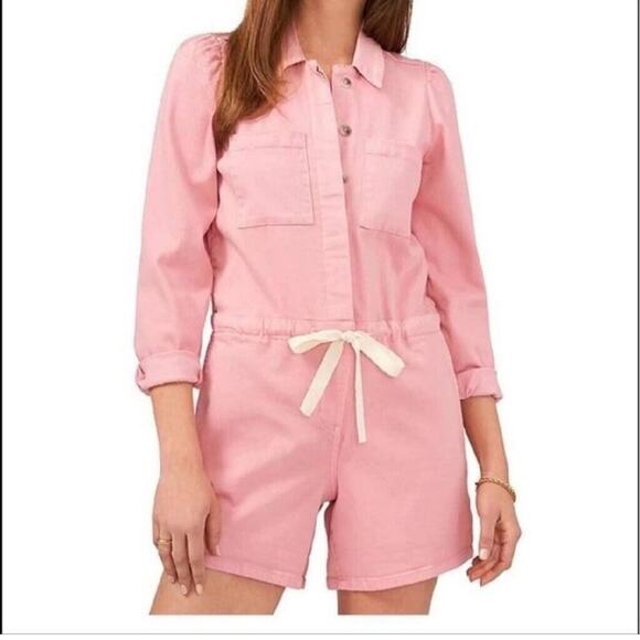 1. STATE Long Sleeve Tie Waist Romper Jumpsuit Blush Pink Casual S - Picture 1 of 7